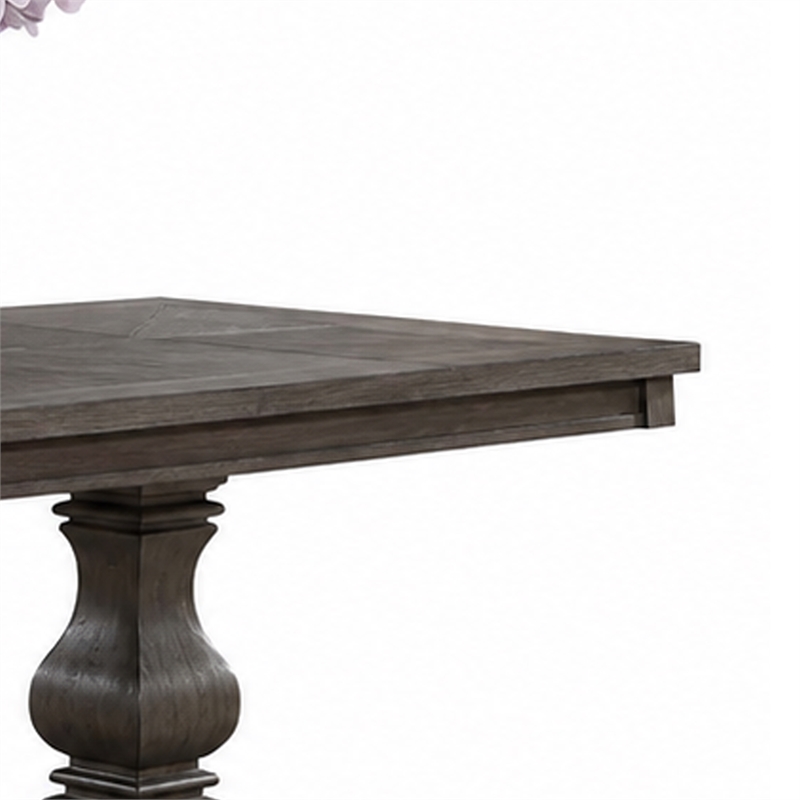 Gemi Dining Table- Chevron Top- Double Pedestal- Oak Brown 76-94 Inch