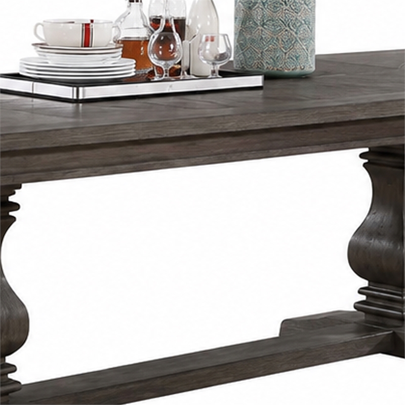 Gemi Dining Table- Chevron Top- Double Pedestal- Oak Brown 76-94 Inch