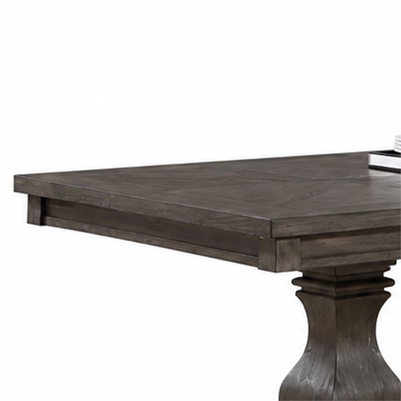 Gemi Dining Table- Chevron Top- Double Pedestal- Oak Brown 76-94 Inch