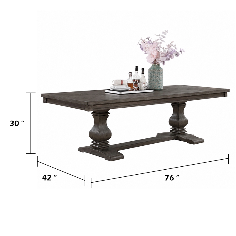 Gemi Dining Table- Chevron Top- Double Pedestal- Oak Brown 76-94 Inch