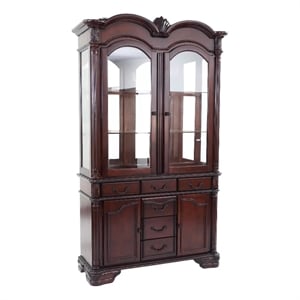 Shaya Hutch- 3 Glass Shelves- 6 Drawers- 2 Doors- Cherry Brown 88 Inch