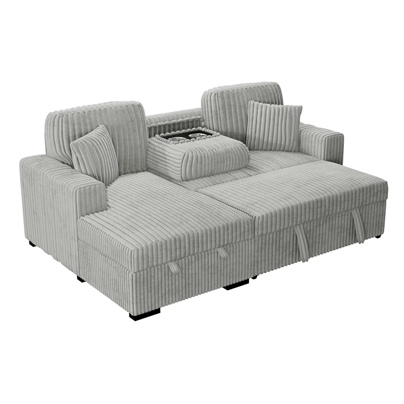 Meso 2pc Convertible Sectional Sofa with Chaise- 2 Pillows- Gray Corduroy