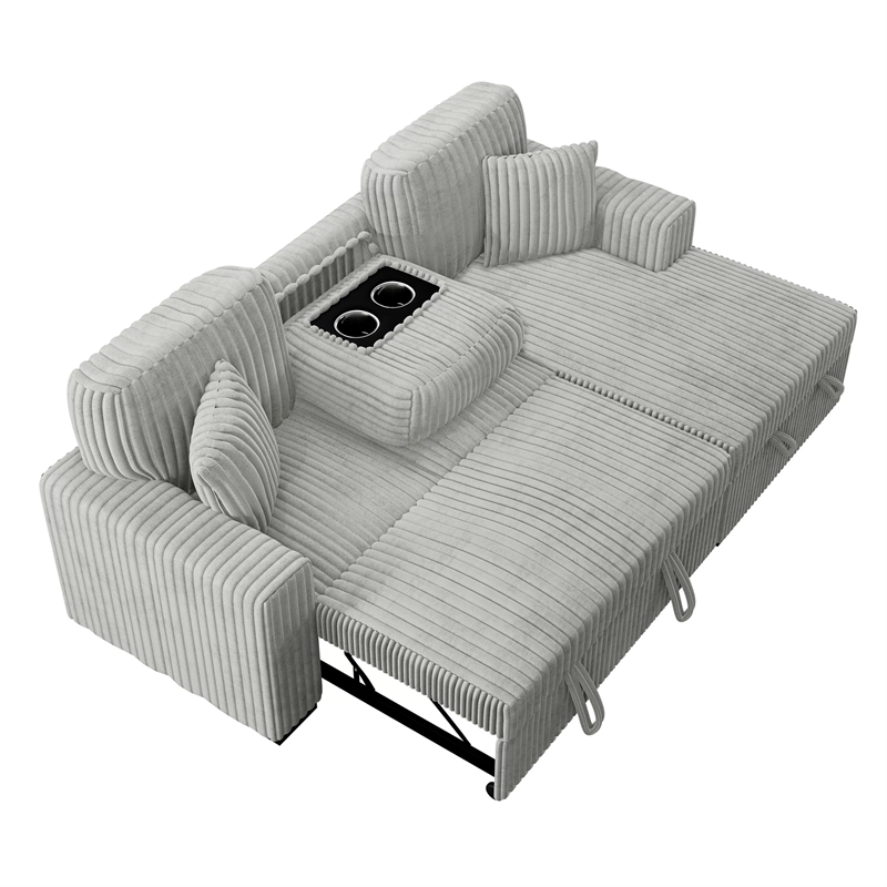 Meso 2pc Convertible Sectional Sofa with Chaise- 2 Pillows- Gray Corduroy