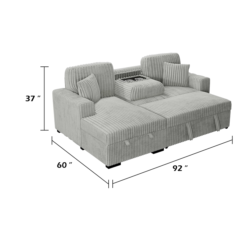 Meso 2pc Convertible Sectional Sofa with Chaise- 2 Pillows- Gray Corduroy