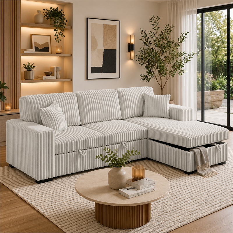 Meso 2pc Convertible Sectional Sofa with Chaise- 2 Pillows- Gray Corduroy
