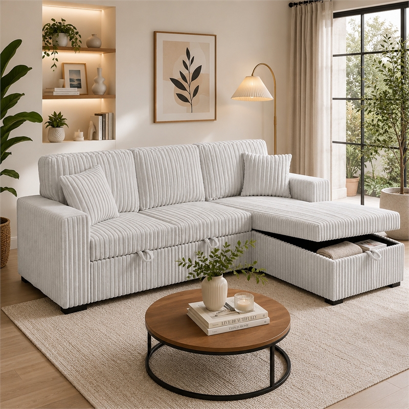 Meso 2pc Convertible Sectional Sofa with Chaise- 2 Pillows- Gray Corduroy