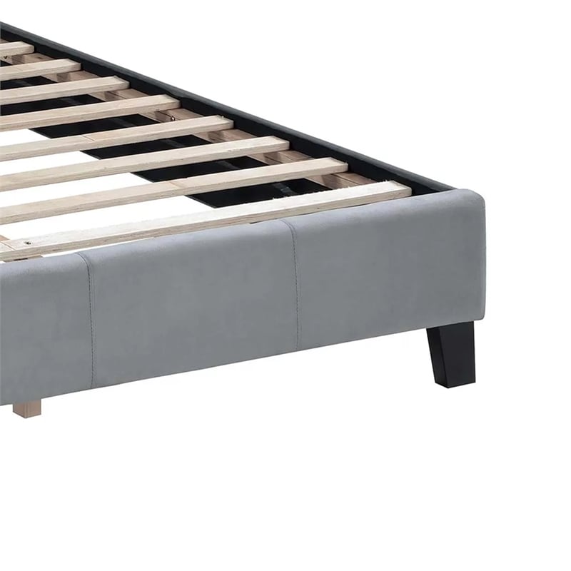 Yuko Full Platform Bed- Tufted Gray Velvet Upholstery- Espresso Brown