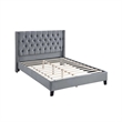 Yuko Full Platform Bed- Nailed Wingback- Gray Velvet Upholstery- Brown