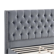 Yuko Full Platform Bed- Nailed Wingback- Gray Velvet Upholstery- Brown