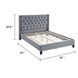 Yuko Full Platform Bed- Nailed Wingback- Gray Velvet Upholstery- Brown