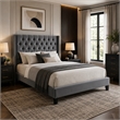Yuko Full Platform Bed- Nailed Wingback- Gray Velvet Upholstery- Brown