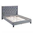 Yuko Full Platform Bed- Nailed Wingback- Gray Velvet Upholstery- Brown
