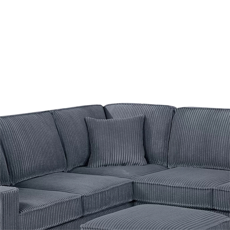 Vini 5pc Sectional Sofa Set- 3 Pillows- USB- Foam Fill Dark Gray Corduroy
