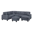 Vini 5pc Sectional Sofa Set- 3 Pillows- USB- Foam Fill Dark Gray Corduroy