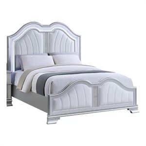 Mody Arched King Bed w LED- Glitter Stripe- Silver Fabric Upholstery- Gray