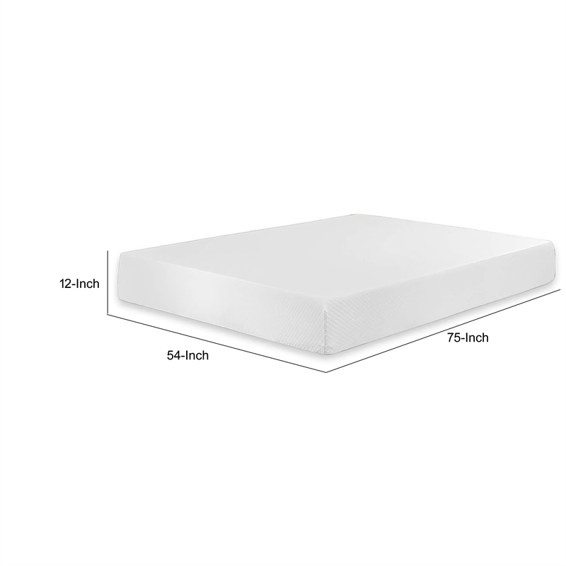 Aysa Full Size Mattress- Memory Foam- White Polyester Cover- 12 Inch