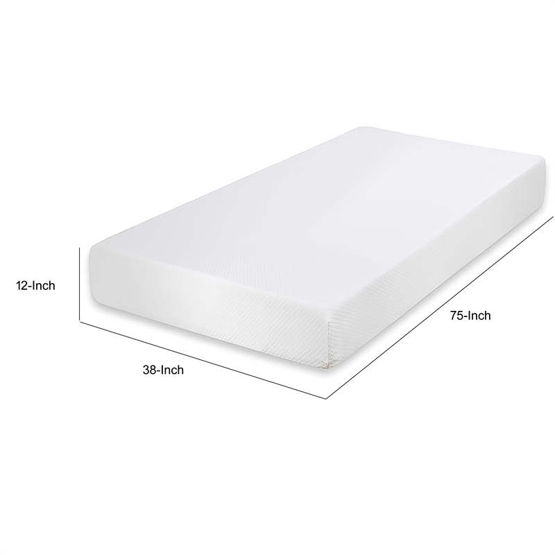 Aysa Twin Size Mattress- Memory Foam- White Polyester Cover- 12 Inch