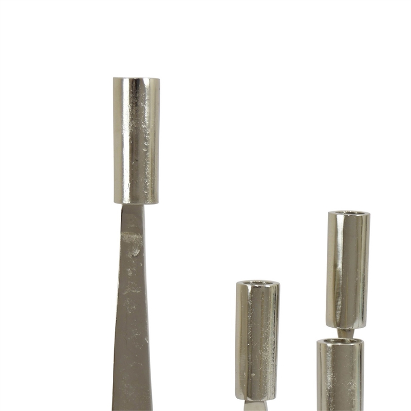 5 Arm Candle Holder- Asymmetrical Geometric Style- Silver Metal 16 Inch