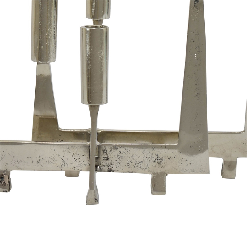 5 Arm Candle Holder- Asymmetrical Geometric Style- Silver Metal 16 Inch