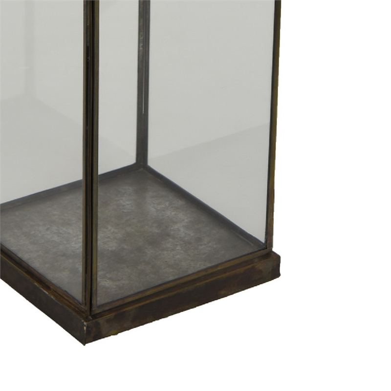 Greg Glass Lantern with Vented Top- Ring Handle- Bronze Metal 28 Inch