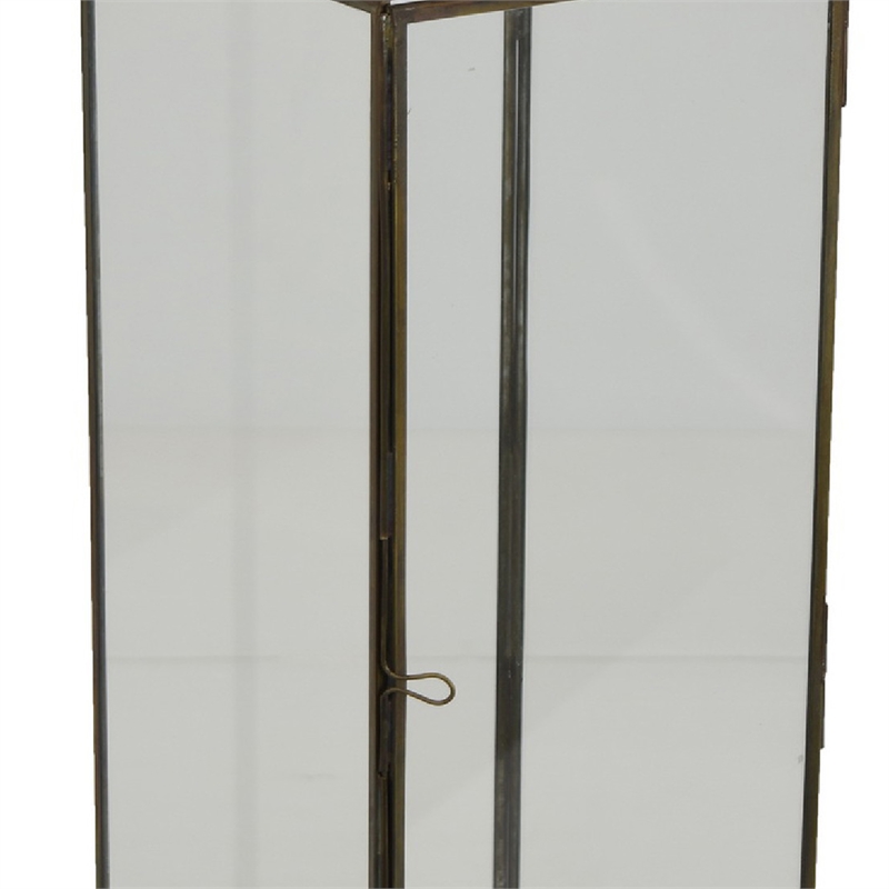 Greg Glass Lantern with Vented Top- Ring Handle- Bronze Metal 28 Inch