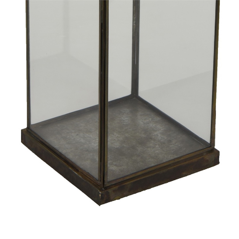 Greg Glass Lantern with Vented Top- Ring Handle- Bronze Metal 28 Inch