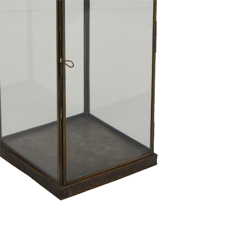 Greg Glass Lantern with Vented Top- Ring Handle- Bronze Metal 24 Inch