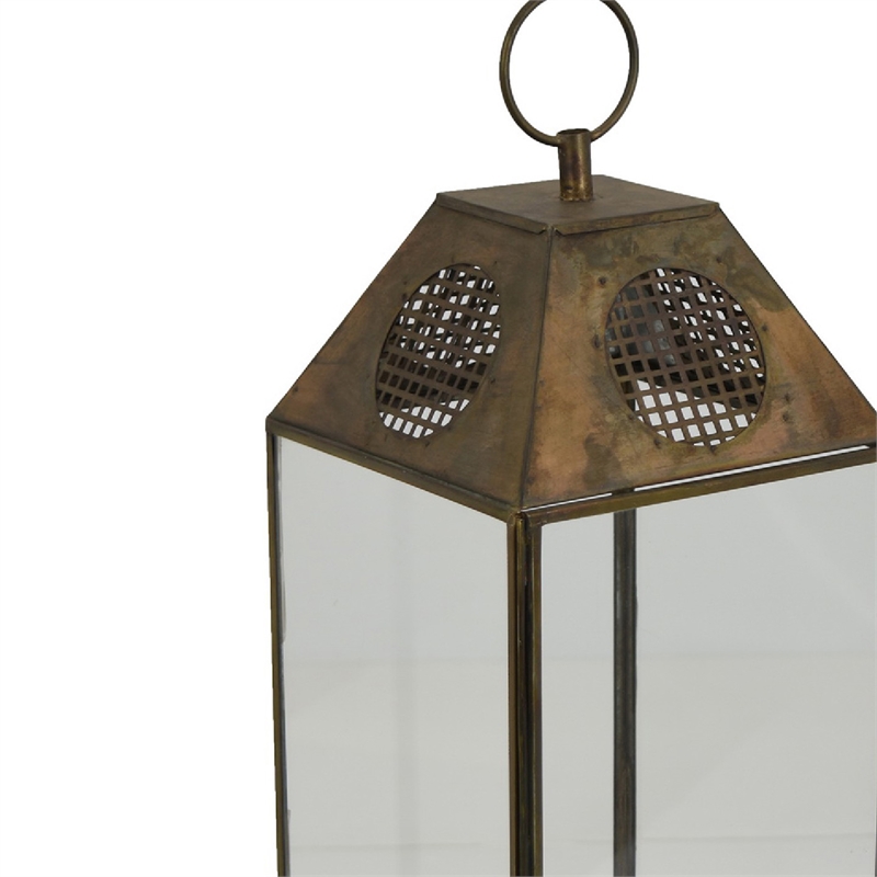 Greg Glass Lantern with Vented Top- Ring Handle- Bronze Metal 24 Inch