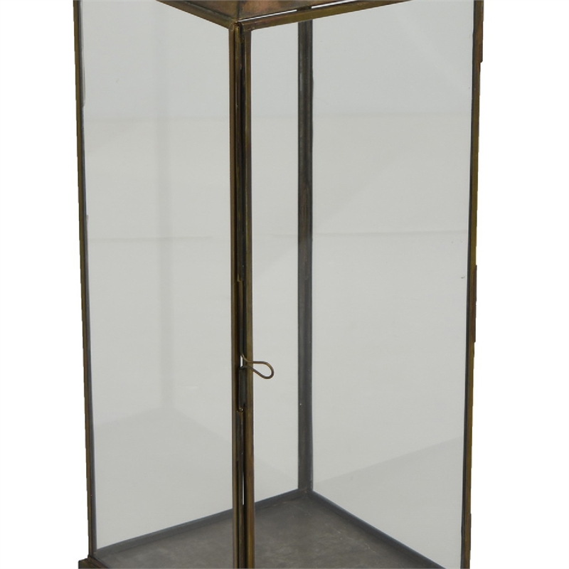 Greg Glass Lantern with Vented Top- Ring Handle- Bronze Metal 24 Inch