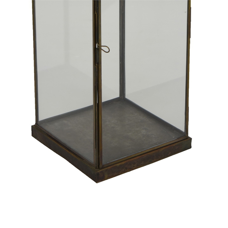 Greg Glass Lantern with Vented Top- Ring Handle- Bronze Metal 24 Inch