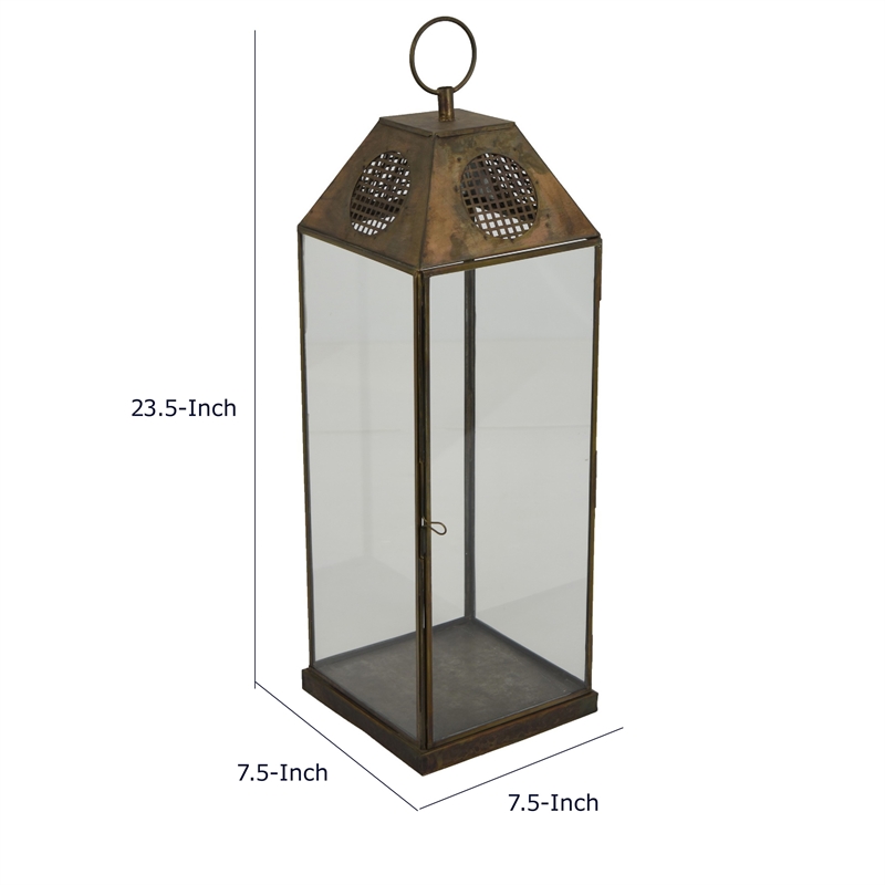Greg Glass Lantern with Vented Top- Ring Handle- Bronze Metal 24 Inch