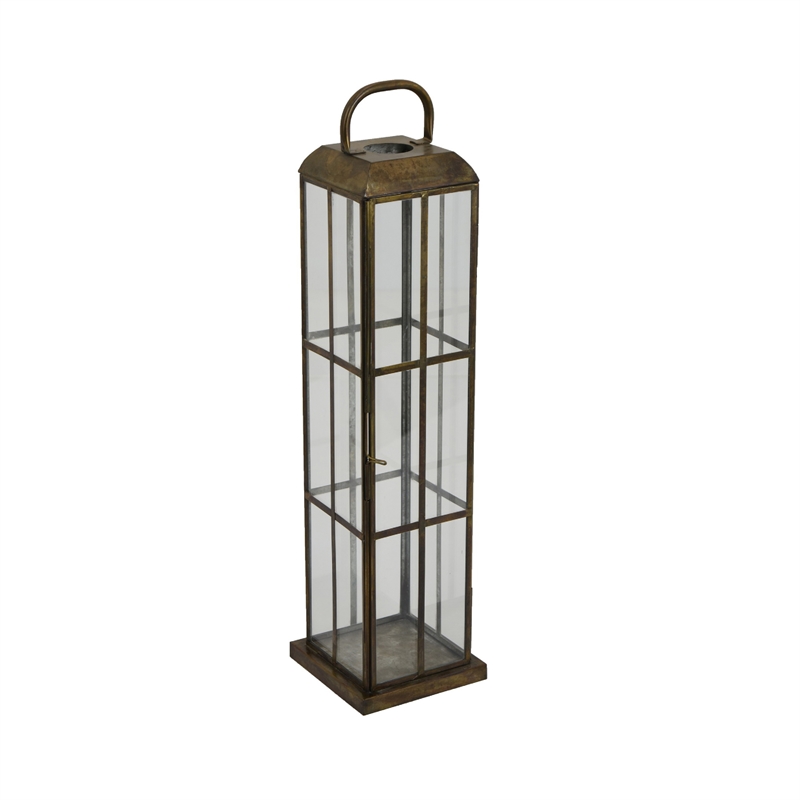 Esha 20 Inch Tall Lantern with Handle- Clear Glass Panels- Bronze Metal
