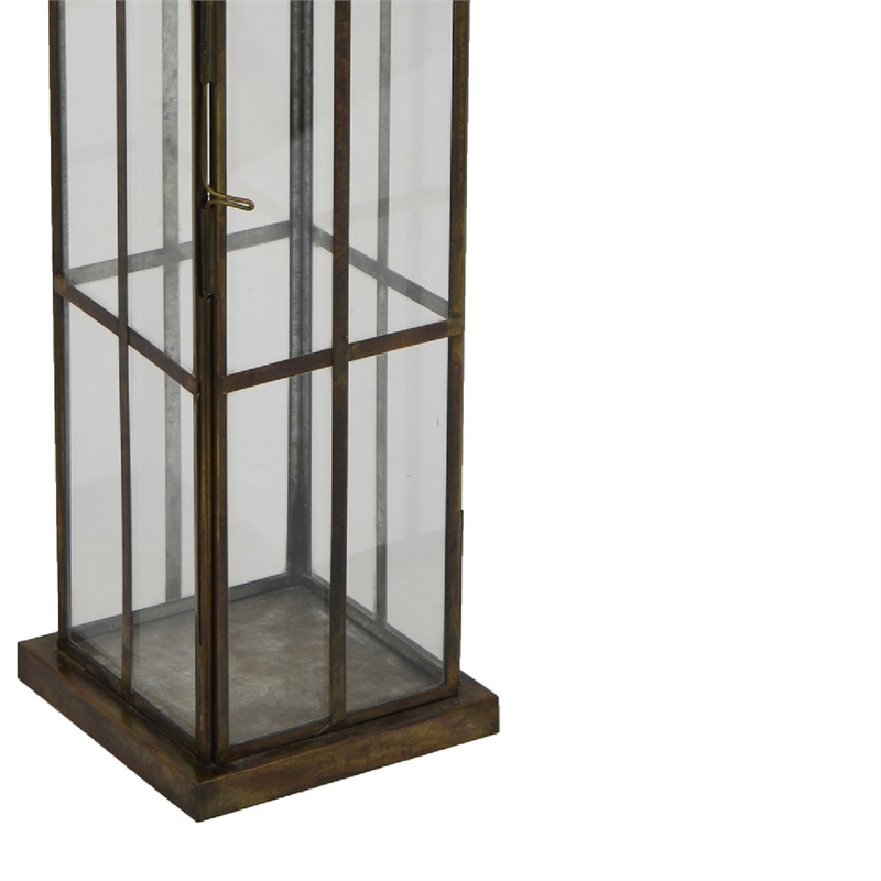 Esha 20 Inch Tall Lantern with Handle- Clear Glass Panels- Bronze Metal
