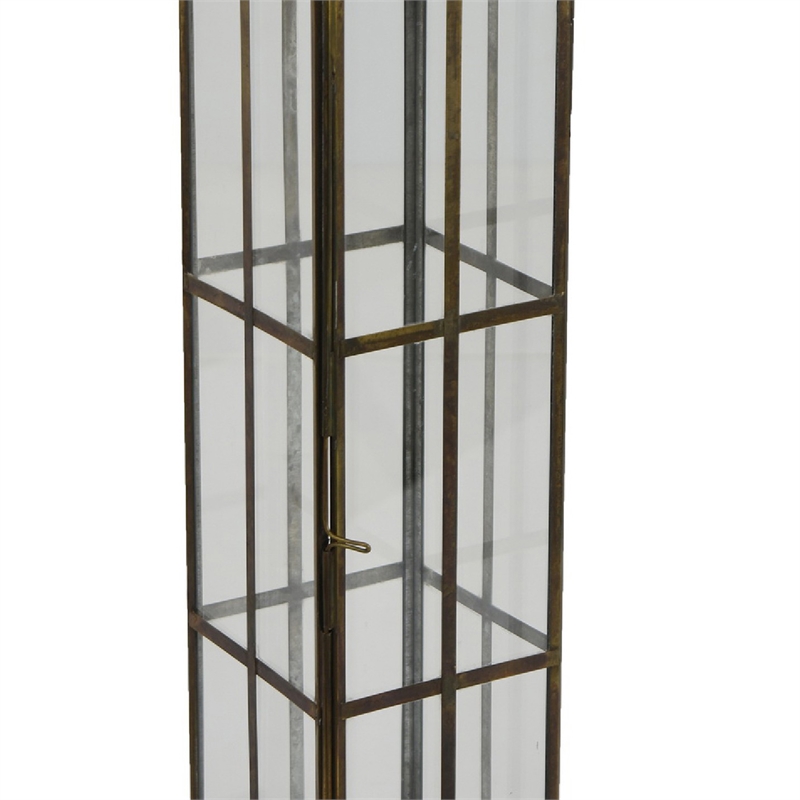 Esha 20 Inch Tall Lantern with Handle- Clear Glass Panels- Bronze Metal
