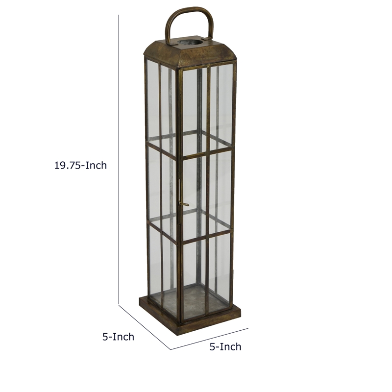 Esha 20 Inch Tall Lantern with Handle- Clear Glass Panels- Bronze Metal