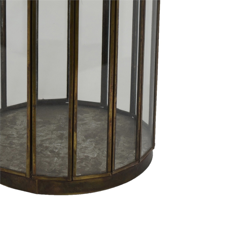 Glass Hurricane Candle Holder with Paneled Frame- Bronze Metal 10 Inch
