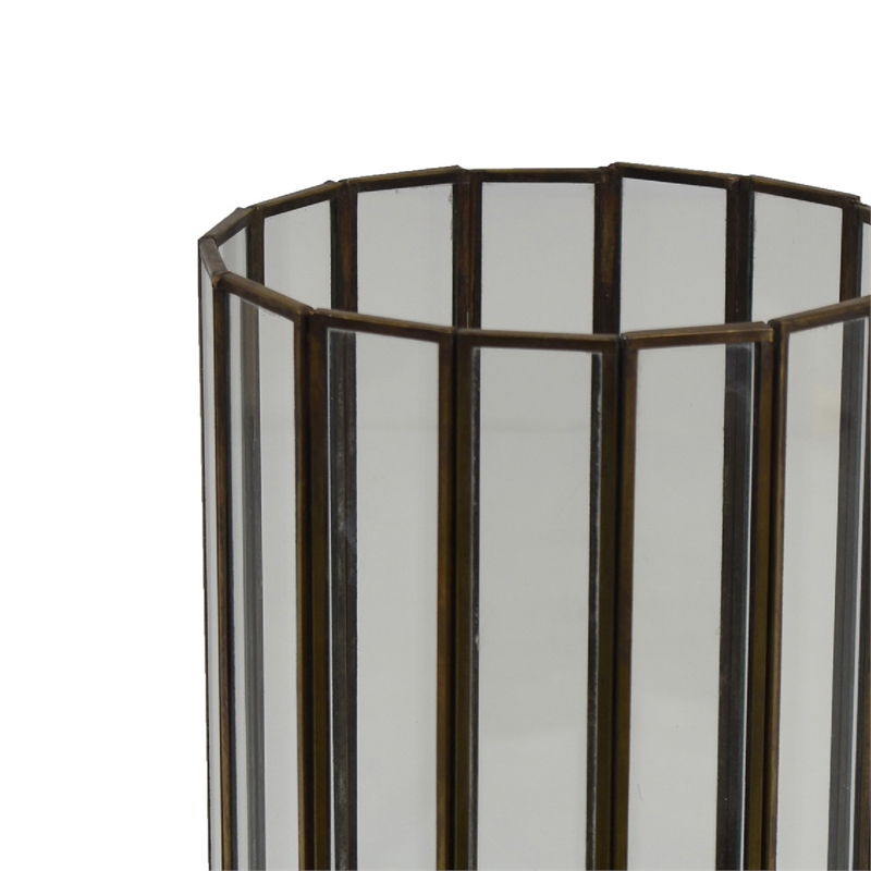 Glass Hurricane Candle Holder with Paneled Frame- Bronze Metal 10 Inch