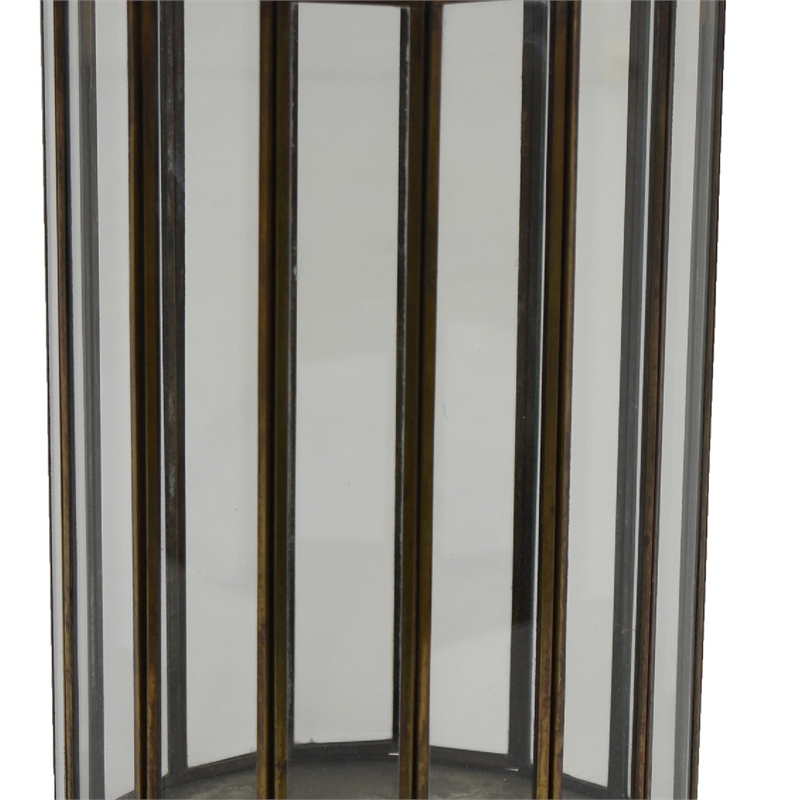 Glass Hurricane Candle Holder with Paneled Frame- Bronze Metal 10 Inch