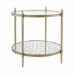 Zora Side End Table- 2 Round Glass Shelves- Champagne Metal 24 Inch