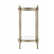 Zora Side End Table- 2 Round Glass Shelves- Champagne Metal 24 Inch