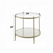Zora Side End Table- 2 Round Glass Shelves- Champagne Metal 24 Inch