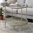 Zora Side End Table- 2 Round Glass Shelves- Champagne Metal 24 Inch