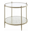 Zora Side End Table- 2 Round Glass Shelves- Champagne Metal 24 Inch