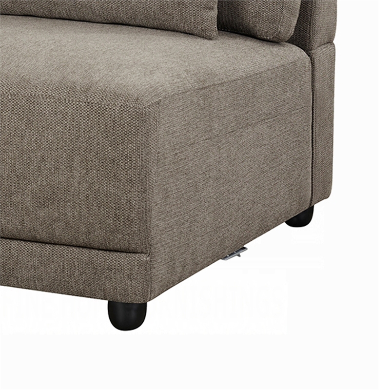 Rily Modular Armless Chair w Lumbar Pillow- Foam Fill Seat- Brown Linen