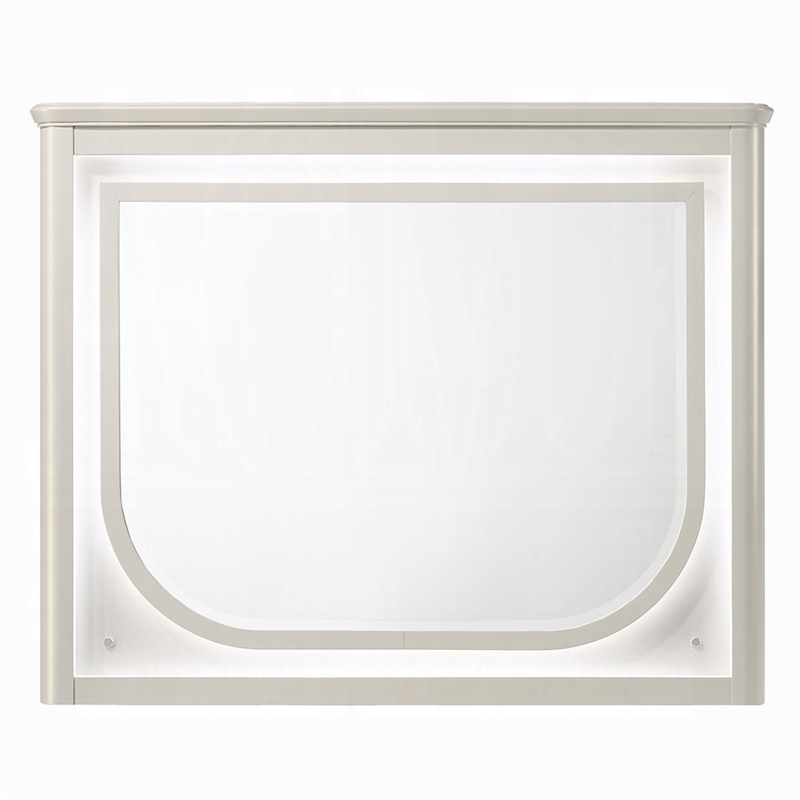 Veda Dresser Mirror w LED- Rectangular Landscape Frame Pearl White 36x45