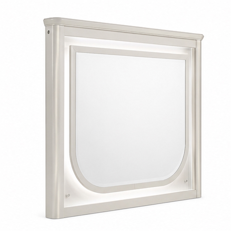 Veda Dresser Mirror w LED- Rectangular Landscape Frame Pearl White 36x45