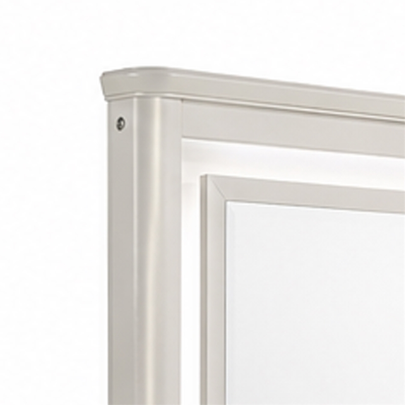 Veda Dresser Mirror w LED- Rectangular Landscape Frame Pearl White 36x45
