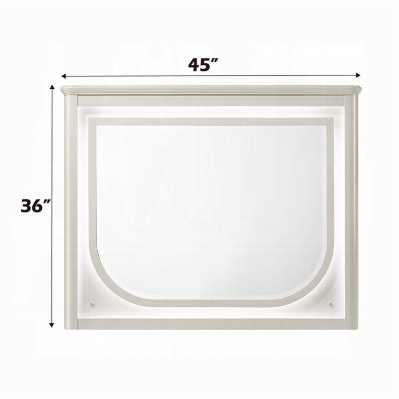 Veda Dresser Mirror w LED- Rectangular Landscape Frame Pearl White 36x45