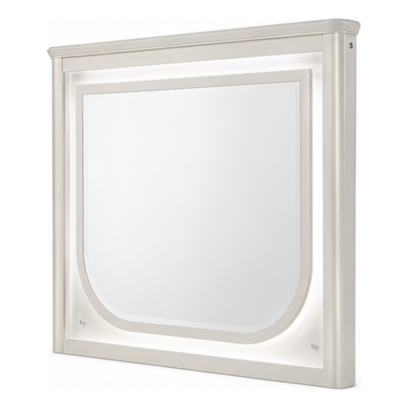 Veda Dresser Mirror w LED- Rectangular Landscape Frame Pearl White 36x45
