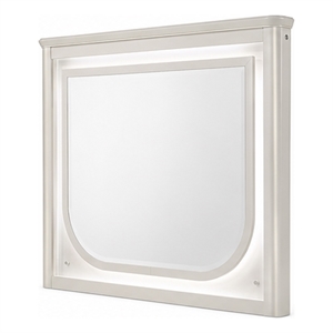 Veda Dresser Mirror w LED- Rectangular Landscape Frame Pearl White 36x45